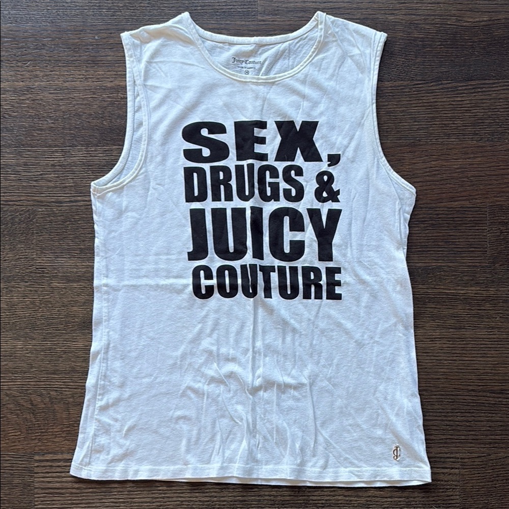 JUICY COUTURE SLEEVELESS TOP - SEX/DRUGS/JUICY - SIZE M - HARDLY WORN!